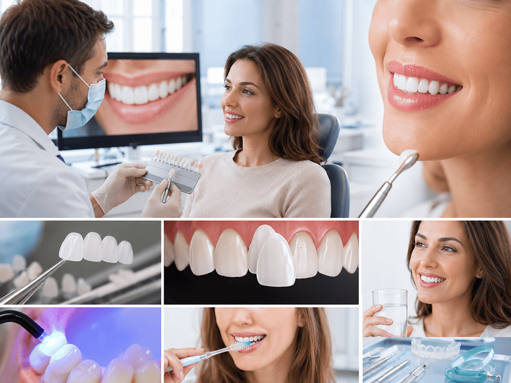 Dental consultation and teeth whitening procedures at a modern clinic.