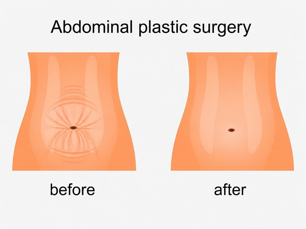 Before and after abdominal plastic surgery illustration.